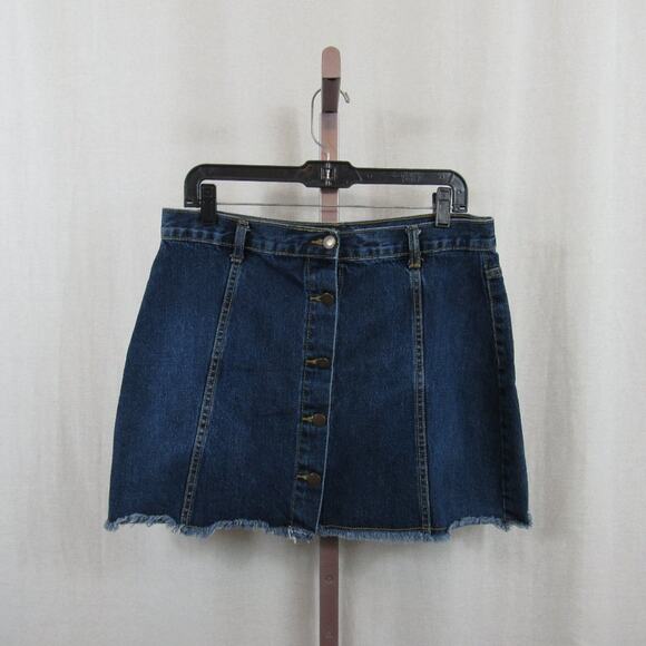 Permanent Dresses & Skirts - Permanent Size 11 Dark Blue Denim Front Button Frayed Hem Mini Skirt y2k preppy